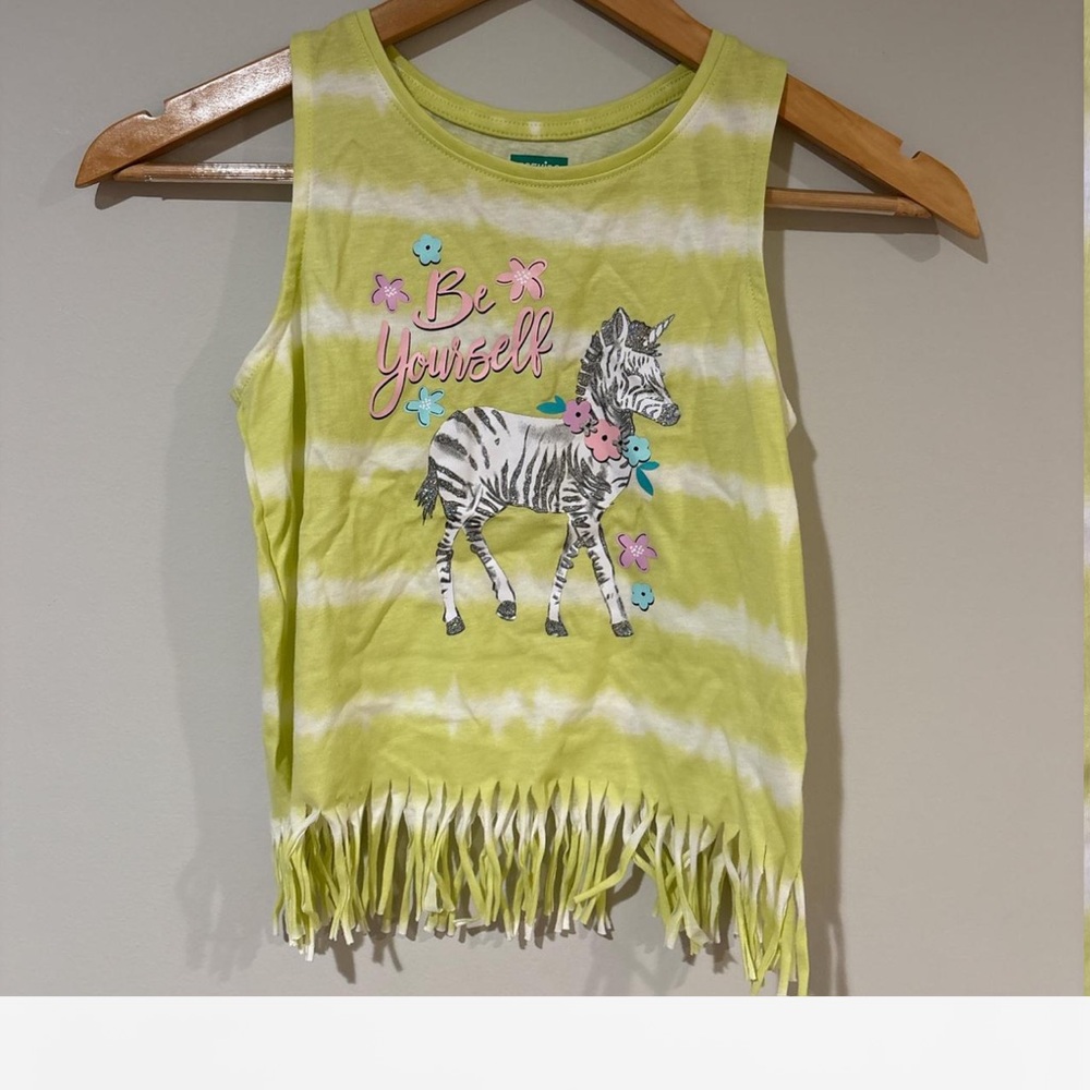 Girls Zebra Graphic Fringe Tank Top Size 8 | Yellow Tie Dye | Garanimals